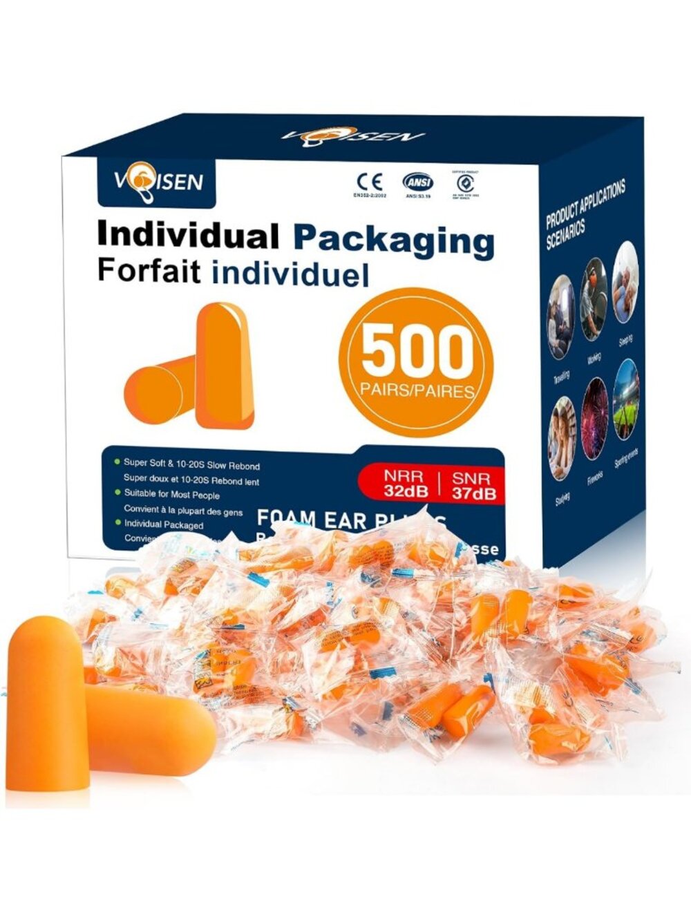 500 Pairs of Soft Ear Plugs for Sleeping, Noise Reduction, Travel & Comfort